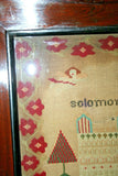 RARE Antique 1800s Large Wood Framed "Solomon's Temple" English Textile Sampler