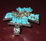 Vintage 2x3" Large Costume Jewelry Rhinestone & Turquoise Pendant