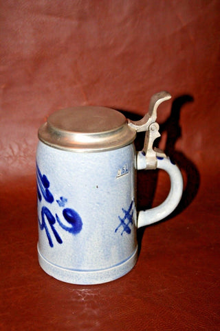 Vintage Marzi & Remy 0.5L 6" Tall Echter Blue German Pottery Stein w/ Pewter Lid