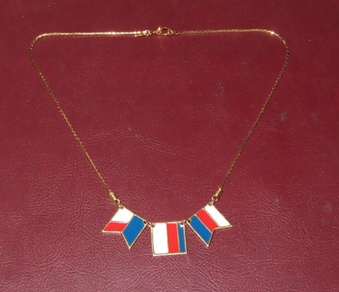 Vintage 15" Monet Triple Red White & Blue Nautical Sailing Flag Necklace