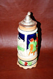 Vintage German Flip Lid 9.5" Pottery Musical Stein w/ Pub & Castle Scene