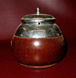 Antique English Oak & Nickel Plate 4" Round Tea Caddy Canister Jar c. 1920