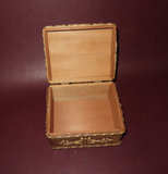 Vintage Hand Carved 6x5" Rectangular Wooden Flip Lid Jewelry Trinket Box