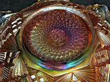 Vintage Elegant 9" Diamond Pattern Marigold Carnival Glass w/ Wavy Sawtooth Lip