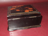 Vintage Shizouka Japanese Black Lacquered Wood Hand Painted Floral Flip-Lid Box