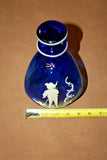 Vintage Cobalt Blue Art Glass Decanter & Stopper - Hand Painted w/ Soldier Boy