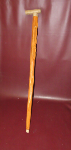 Vintage 38" Hand Carved Spooky Face Arts & Crafts Style Wood Walking Stick Cane
