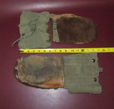 Vintage Pair WWII Era Military Fur Canvas Leather Arctic Mittens w/ Wool Liners