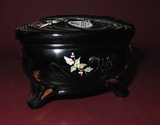 Vintage Fenton Black Glass Heart Shaped Trinket Box Hand Painted by A. Russell
