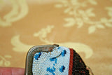 Antique Small Blue German Beaded Coin Purse - Aus Liebe "Of Love" - Sold As-Is