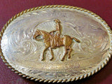 TEX-TAN "Debbie Nelson" Western Belt Buckle w/ Bronze Cowboy & Sterling Front