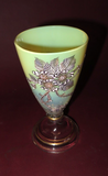 Vintage 6" Tall Custard Yellow to Clear Gilt Floral Art Glass Wine Goblet