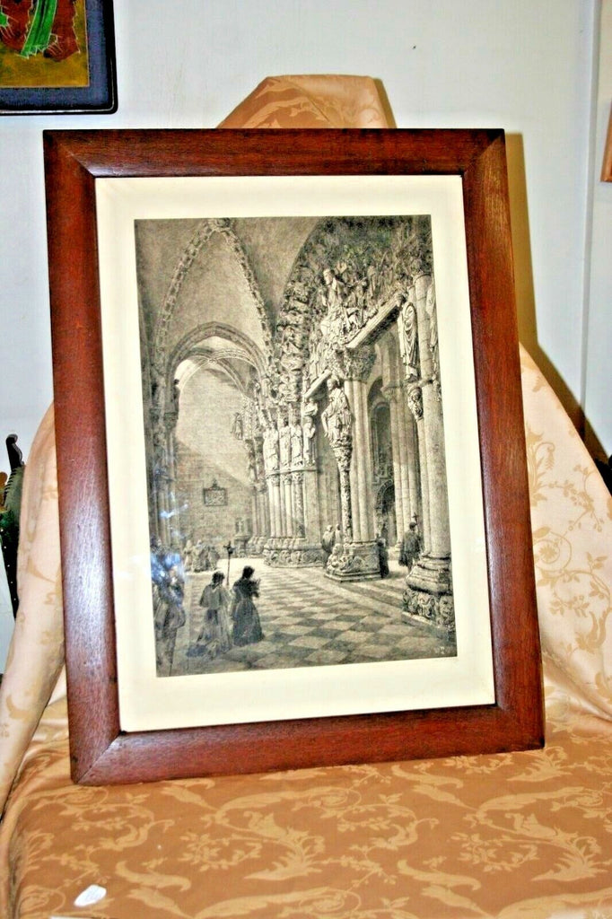 Axel Haig 1905 Limited Edition Portico del Gloria Signed Etching in Oak Frame