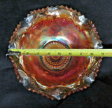 Vintage Elegant 9" Diamond Pattern Marigold Carnival Glass w/ Wavy Sawtooth Lip