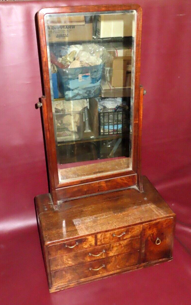 Antique 36" Tall 5-Drawer Korean Style Wooden Table Top Vanity Chest w/ Mirror