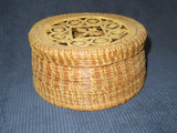 Vintage 7.5" Round Detail Hand Woven Native American Tribal Style Lidded Basket