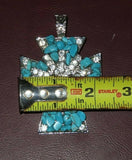 Vintage 2x3" Large Costume Jewelry Rhinestone & Turquoise Pendant