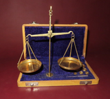 Vintage Brass 50g Balance Scale in 8" Blue Felt Lined Wood Box - Made in India