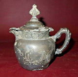 Antique Ornate Small Etched Silverplate Pitcher Teapot - As-Is - Poor Condition