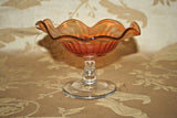 Vintage 5.5" Marigold Carnival Glass Wavy Lip Pedestal Compote Dish