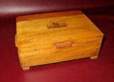 Vintage 10" Footed Flip-Lid Dovetailed Wooden Jewelry Box - Couple & Bench Scene