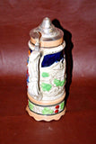 Vintage German Flip Lid 9.5" Pottery Musical Stein w/ Pub & Castle Scene