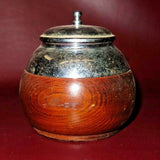 Antique English Oak & Nickel Plate 4" Round Tea Caddy Canister Jar c. 1920