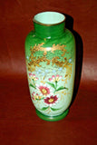 Very Nice Antique 9" Tall Bristol Hand Painted Floral Green Victorian Glass Vase