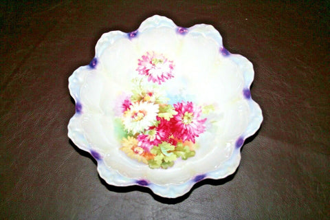 Vintage Johann Seltmann JSV Fine Bavarian China 11" Purple Bowl w/ Floral Decor