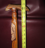 Vintage 37" Hand Carved Indian Face Arts & Crafts Style Wood Walking Stick Cane