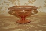 Antique Fancy Etched Pink Depression Glass 7x3.5" Gilt Lip Compote Stemmed Dish