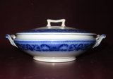 Antique Harrington WH Grindley Co English Flow Blue Porcelain Lidded Tureen Dish