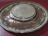 Antique Turkish Style 13.5" Round Hammered Copper Serving Platter - As-Is Damage