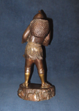 Vintage Solid Brass 16" Japanese Style Sculpture of Fisherman w/ Basket on Base