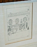 Vintage 25x19" Framed Set of 4 Sausalito, CA Street Scene Drawing Prints by Faye