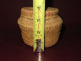 Vintage Small Alaskan Native American Round Woven Bark Basket w/ Lid c. 1940