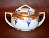 Vintage Japanese Hand Pained Nippon Porcelain & Gilt Lidded Sugar Bowl
