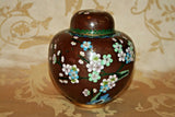 Very Fine Antique Japanese 6" Lidded Burgundy Plum Floral Cloisonne Ginger Jar