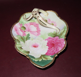 Vintage PT Tirschenreuth Bavarian Porcelain Pink & White Floral Dish w/ Handle
