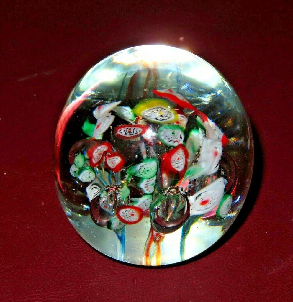 Collectible 3" Modern Multi-Color Millefiori Hand Blown Art Glass Paperweight