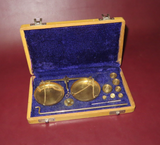 Vintage Brass 50g Balance Scale in 8" Blue Felt Lined Wood Box - Made in India