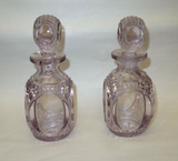 Antique Pair Ornate 8" Turning Purple Diamond Cut Glass Decanters w/ Stoppers