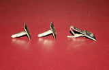 Vintage 3-pc Siam Silver Black Enameled Nielloware 1" Cufflink & Tie Clasp Set