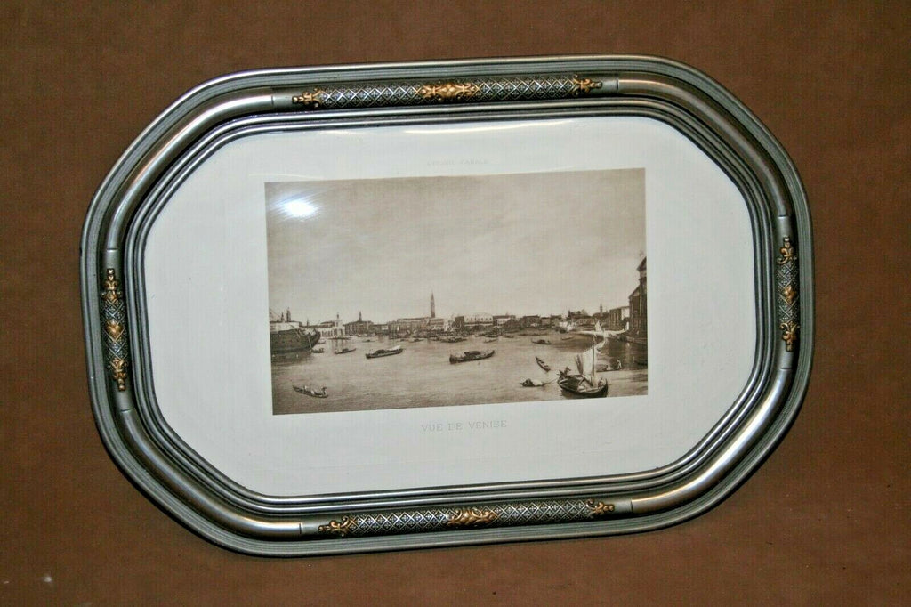 Antonio Canale "Vue de Venise" Venice Print in Silver Gilt Convex Glass Frame