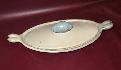 Vintage 23" Long Heavy Pottery Fish Cooker Poacher Platter w/ Handles & Lid