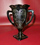 Vintage LE Smith 7" Black Amethyst Glass Dancing Nymph Heart Two Handle Urn Vase