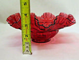 Vintage 9" Fenton Ruby Pink Cranberry Art Glass Wavy Ruffled Lip Center Bowl