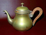 Antique Middle Eastern Style Heavy Solid Brass Flip-Lid Teapot w/ Wooden Handle