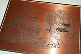 Vintage Les Barnett 1976 Signed Farm Scene Copper Etching in 22x18" Wood Frame