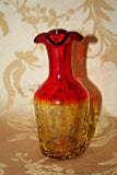 Antique Miniature 5" Tall Amberina Crackle Glass Pitcher w/ Wavy Lip & Handle